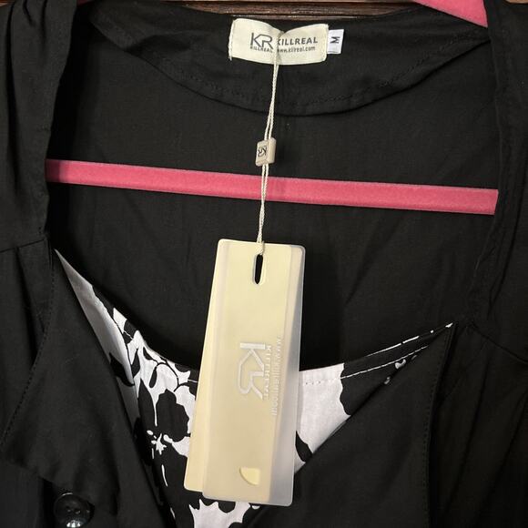 KR Kill Real Vintage Style Black White Floral Rockabilly Dress Sz M Retro Pinup - Picture 3 of 6